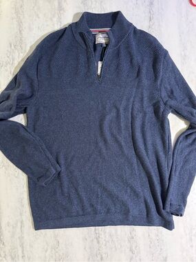 Flag & Anthem Men's Quarter-Zip Navy Knit Pullover 100% Cotton Sweater XL